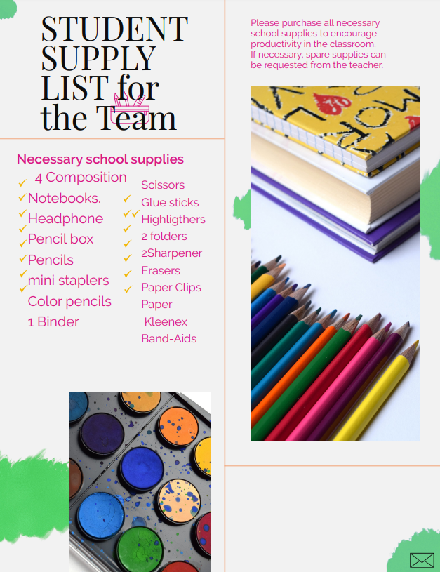 supply List for 2024/2025 school year